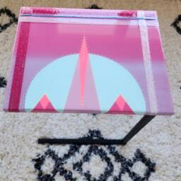 Hand Painted Resin C Shape Side Table Pink Pop Art Accent - thumbnail 3