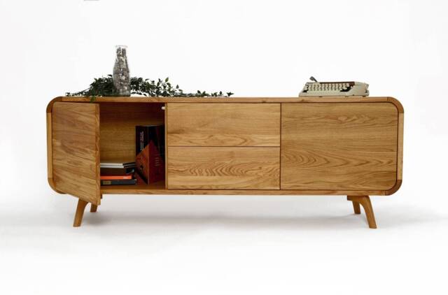 Wood Tv Unit, Low Sideboard With Drawers, Cupboard Console Table, Stand, Vinyl Record Storage, Dresser, Media Console - image 1