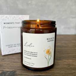 Personalised March Birthday Gift, Candle, Birth Flower, Gift For Friend - thumbnail 3