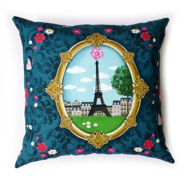 Blue Paris Eiffel Tower Decorative Cushion