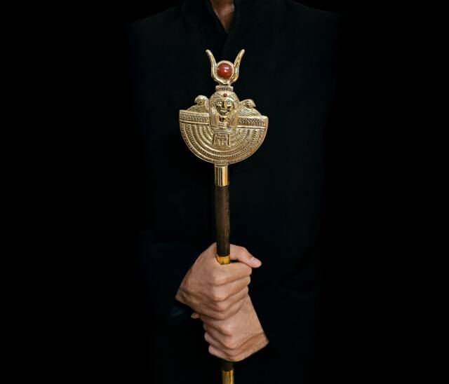 Ebony Was Sceptre Brass & Gold Plated Egyptian Osiris Staff - image 1