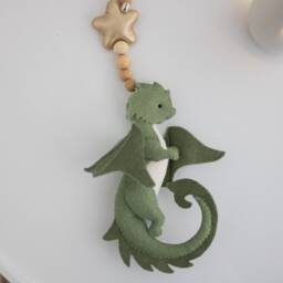 Dragon Stroller Mobile, Toy, Green Lanyard, Pram Toy, Baby Rattles, Pram Decor, Accessory, Unisex Baby Gift - thumbnail 3