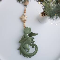 Dragon Stroller Mobile, Toy, Green Lanyard, Pram Toy, Baby Rattles, Pram Decor, Accessory, Unisex Baby Gift - thumbnail 4