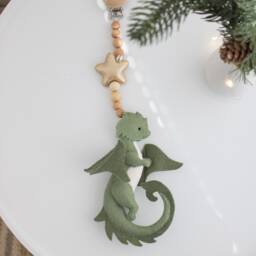 Dragon Stroller Mobile, Toy, Green Lanyard, Pram Toy, Baby Rattles, Pram Decor, Accessory, Unisex Baby Gift - thumbnail 2