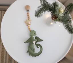 Dragon Stroller Mobile, Toy, Green Lanyard, Pram Toy, Baby Rattles, Pram Decor, Accessory, Unisex Baby Gift - thumbnail 1