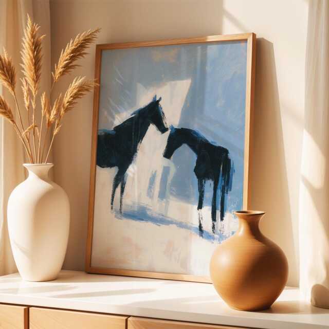 Abstract Horse Art Print - Minimalist Farmhouse Decor Neutral Wall Scandinavian Style Poster Equestrian Gift - image 1