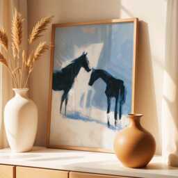 Abstract Horse Art Print - Minimalist Farmhouse Decor Neutral Wall Scandinavian Style Poster Equestrian Gift - thumbnail 1