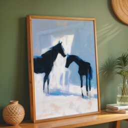 Abstract Horse Art Print - Minimalist Farmhouse Decor Neutral Wall Scandinavian Style Poster Equestrian Gift - thumbnail 2