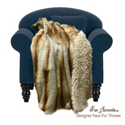 Luxury Faux Fur Throw Blanket - Brown Stripe Chinchilla, Cuddle Lining