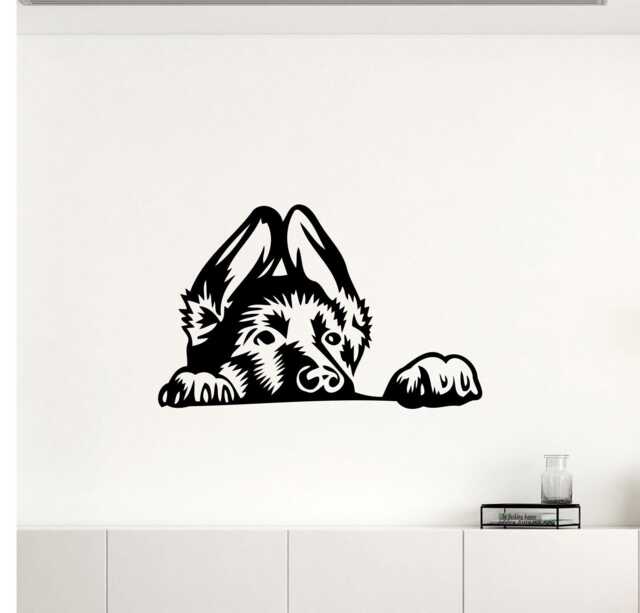 German Shepherd Dog Wall Decal Poster Funny Puppy Sign K-9 Gift Vinyl Sticker Kids Room Decor Bedroom Nursery Children Art 4-9/0 - image 1