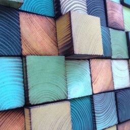 Reclaimed Pine Wood Wall Art - Green Turquoise Mosaic Sculpture - thumbnail 2