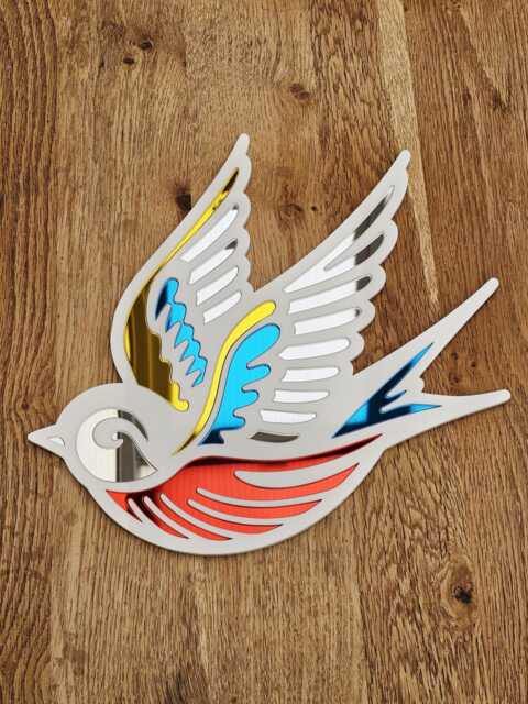 Tattoo Swallow Mirror Wall Art - White - Old School Flash Shop Dopamine Decor - image 1