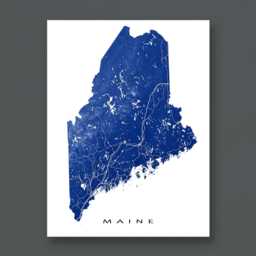 Maine Wall Art Print, Colorful Topographic State Map Poster - thumbnail 1