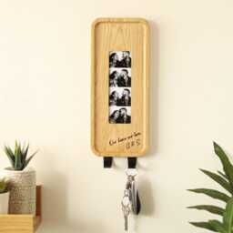 Personalised Solid Oak Photobooth Strip Frame With Key Hook Or Hooks - thumbnail 2