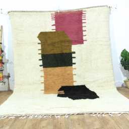Handcrafted Moroccan Shag Rug, Boho Nursery Area Ivory Geometric Wool Carpet - thumbnail 2