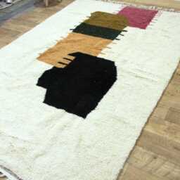 Handcrafted Moroccan Shag Rug, Boho Nursery Area Ivory Geometric Wool Carpet - thumbnail 4