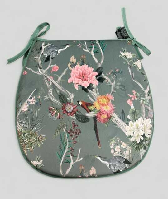 Velvet D-Shaped Seat Pad - Chinoiserie Floral Chair Cushion - image 1