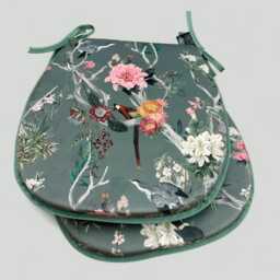 Velvet D-Shaped Seat Pad - Chinoiserie Floral Chair Cushion - thumbnail 3