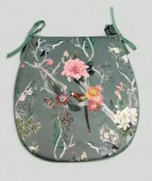 Velvet D-Shaped Seat Pad - Chinoiserie Floral Chair Cushion - thumbnail 1