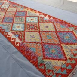 3x10 Ft Afghan Kilim Runner Rug- Tribal Turkmen Handmade 100% Wool Rug - Flatweave Orange Boho Bohemian Vintage Hallway Kitchen - thumbnail 2
