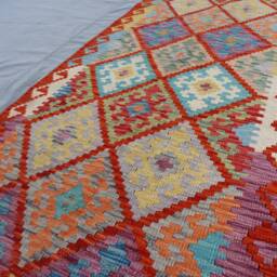 3x10 Ft Afghan Kilim Runner Rug- Tribal Turkmen Handmade 100% Wool Rug - Flatweave Orange Boho Bohemian Vintage Hallway Kitchen - thumbnail 4