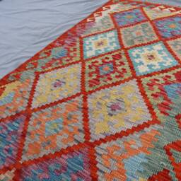 3x10 Ft Afghan Kilim Runner Rug- Tribal Turkmen Handmade 100% Wool Rug - Flatweave Orange Boho Bohemian Vintage Hallway Kitchen - thumbnail 3