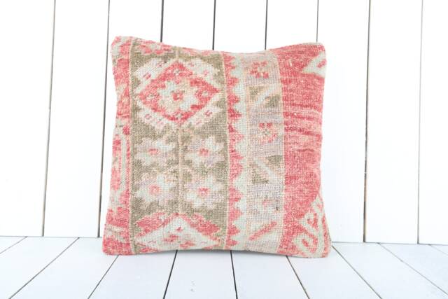 Vintage Turkish Kilim Pillow Cover 16x16 Bohemian Cushion - image 1
