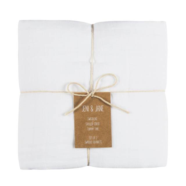 Jeni & Jane Muslin Cotton Classic White Baby Swaddle Blankets Set Of 2 - image 1