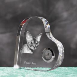 Devon Rex - Crystal Clock in The Shape Of A Heart With Image Pure-Bred Cat - thumbnail 2