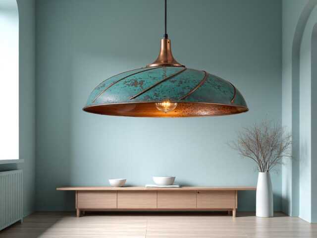 Handmade Green Patina Copper Dome Pendant Light - Rustic Chandelier - image 1