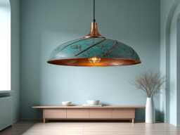Handmade Green Patina Copper Dome Pendant Light - Rustic Chandelier - thumbnail 1
