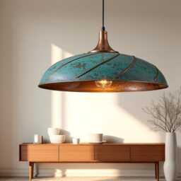 Handmade Green Patina Copper Dome Pendant Light - Rustic Chandelier - thumbnail 4