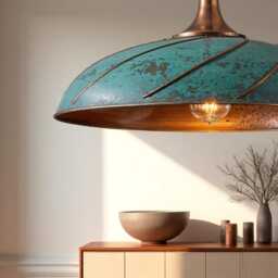 Handmade Green Patina Copper Dome Pendant Light - Rustic Chandelier - thumbnail 3