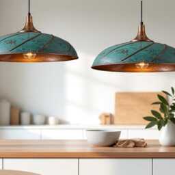 Handmade Green Patina Copper Dome Pendant Light - Rustic Chandelier - thumbnail 2