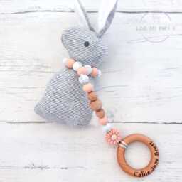 Flower Personalised Bunny Gift, Rattle Sensory Rattle, Engraved Toy, First Christmas Gift Girl, Newborn New Mum Gift Idea - thumbnail 2