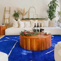 Hand Tufted Blue Abstract Moroccan Rug, White Line Berber Shag Carpet, Large Area Modern Boho Decor - thumbnail 3