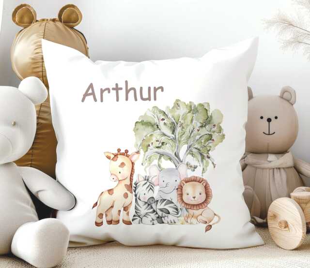 Personalised Custom Made Safari Baby Cushion Jungle Nursery Soft Pillow Cover - image 1