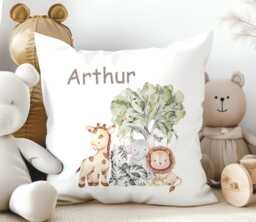Personalised Custom Made Safari Baby Cushion Jungle Nursery Soft Pillow Cover - thumbnail 1