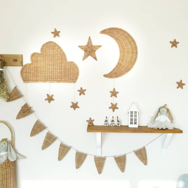 Wicker Moon Wall Hanging Boho Nursery Decor - image 1