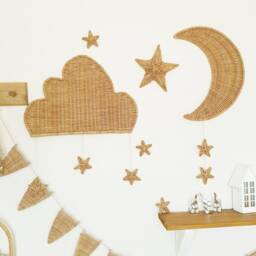 Wicker Moon Wall Hanging Boho Nursery Decor - thumbnail 3