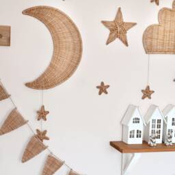 Wicker Moon Wall Hanging Boho Nursery Decor - thumbnail 4
