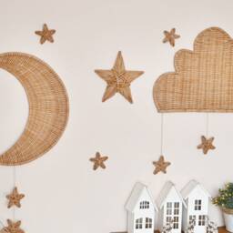 Wicker Moon Wall Hanging Boho Nursery Decor - thumbnail 2