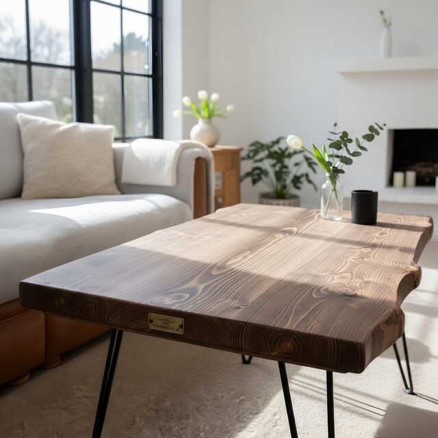 Vena Waney/Live Edge Walnut Colour Coffee Table Rustic Solid Wood Handmade - image 1