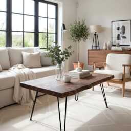 Vena Waney/Live Edge Walnut Colour Coffee Table Rustic Solid Wood Handmade - thumbnail 2