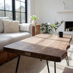 Vena Waney/Live Edge Walnut Colour Coffee Table Rustic Solid Wood Handmade - thumbnail 1