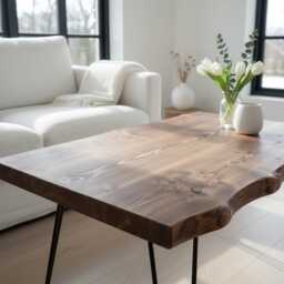 Vena Waney/Live Edge Walnut Colour Coffee Table Rustic Solid Wood Handmade - thumbnail 3