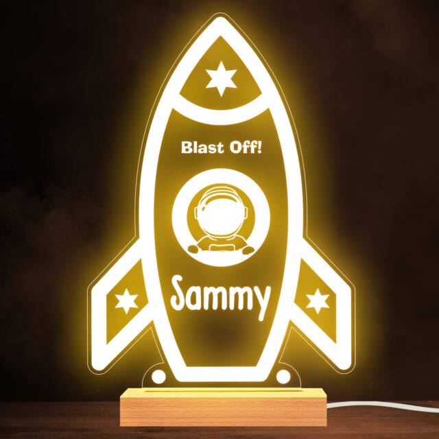 Rocket Blast Off Astronaut Space Personalised Gift Warm White Lamp Night Light - image 1