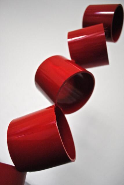 Reclaimed Metal Abstract Sculpture Red Gloss Finish, Mid-Century Modern Table Decor - image 1