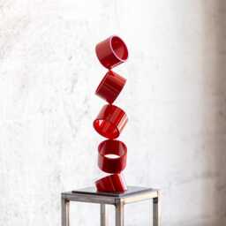 Reclaimed Metal Abstract Sculpture Red Gloss Finish, Mid-Century Modern Table Decor - thumbnail 3