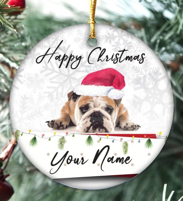 Handmade Personalised Name Bulldog Christmas Bauble Puppy Pet Xmas Gift Tree Decoration